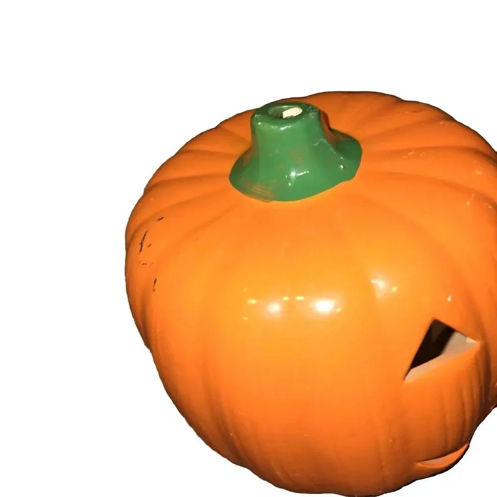 Vintage Halloween Ceramic Jack O Lantern Pumpkin Candle Holder Light Decoration